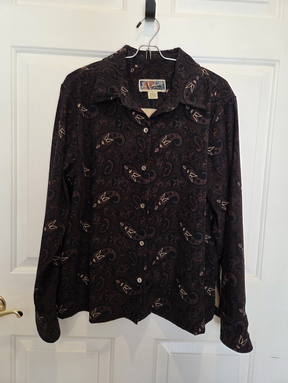 La Cabana Sueded Paisley Print Button Down Shirt, Womens Xl